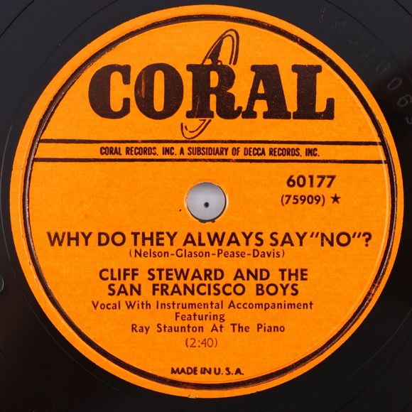 Cliff Steward, Old Piano Roll Blues / Always Say No 1950 10" 78 rpm Record 60177 - Picture 3 of 16